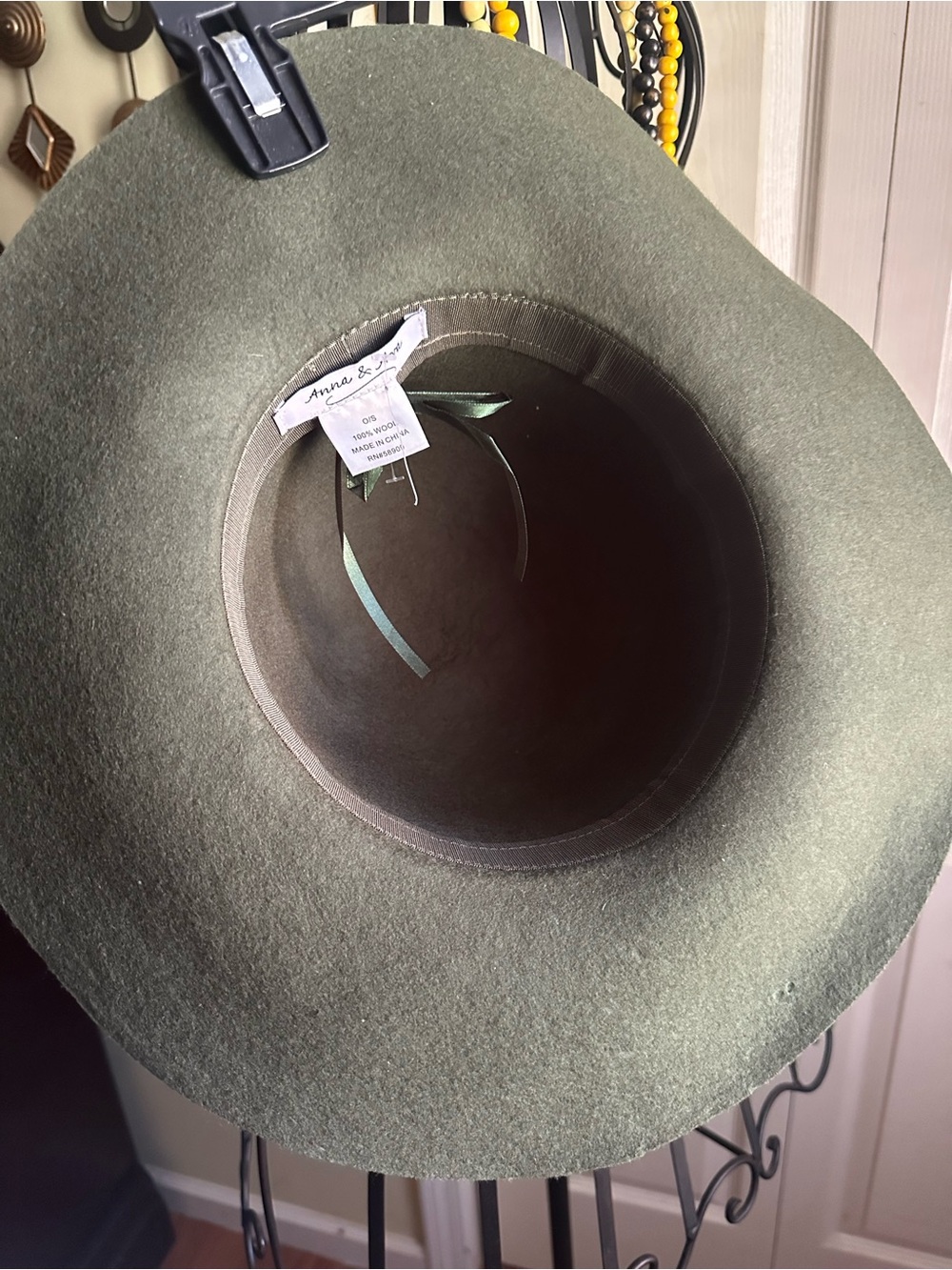 Anna & Ava Olive Green Braided Felt Wide Brim Hat - Picture 5 of 6